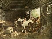 George Morland The inside of a stable painting